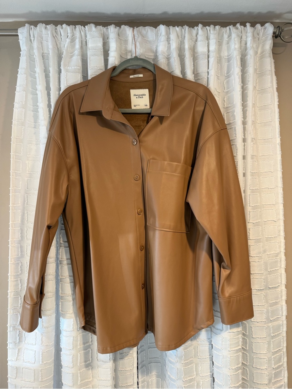 Abercrombie & Fitch Tan/Brown Faux-Leather Button Shirt Jacket